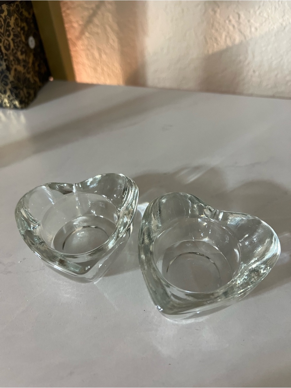 2 Heart-Shaped Glass Votive Candle Holders